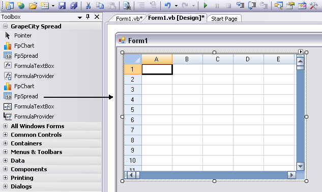 Spread for Windows Forms如何在項(xiàng)目中添加一個(gè)控件